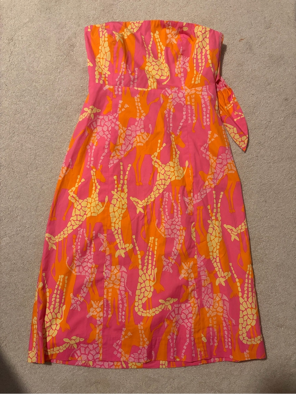 Vintage Lilly Pulitzer Strapless Pink, Orange & Yellow Giraffe-Print Dress